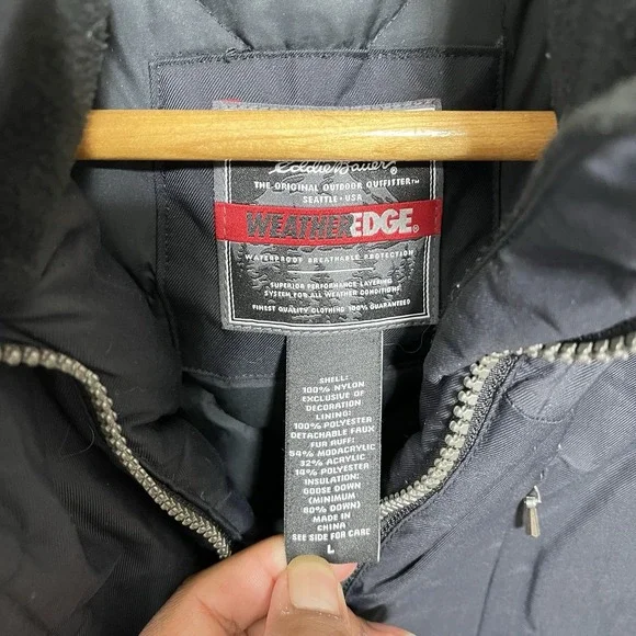 Eddie Bauer Parka Mens L Weather Edge Goose Down Hood Coat Gorpcore Ski Jacket
